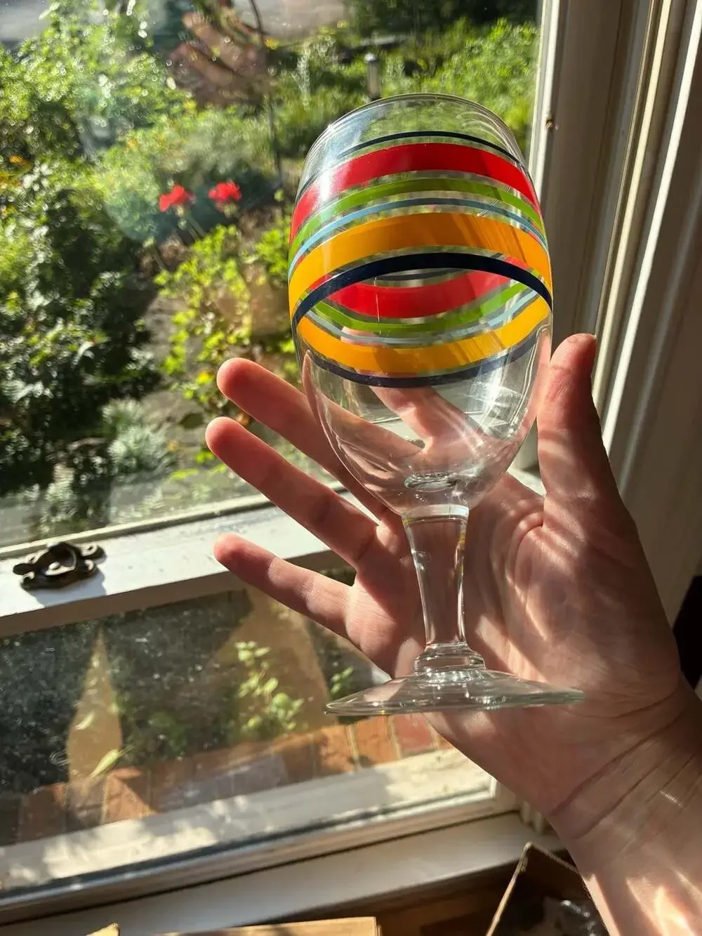 Libbey Mambo Fiesta Multi-Color Striped Footed Goblet